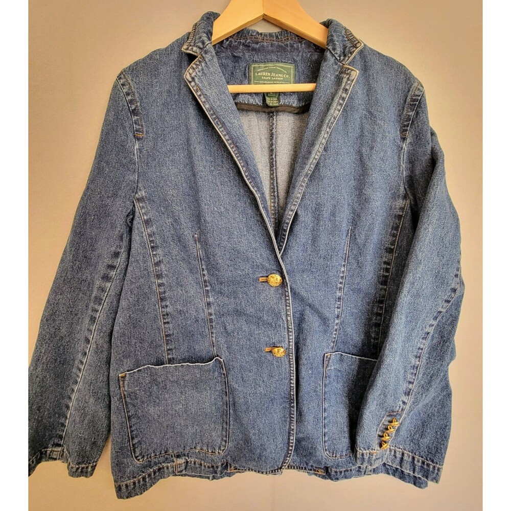 Gorgeous LAUREN RALPH LAUREN Blue DENIM Women Size Large L Jacket With Pockets